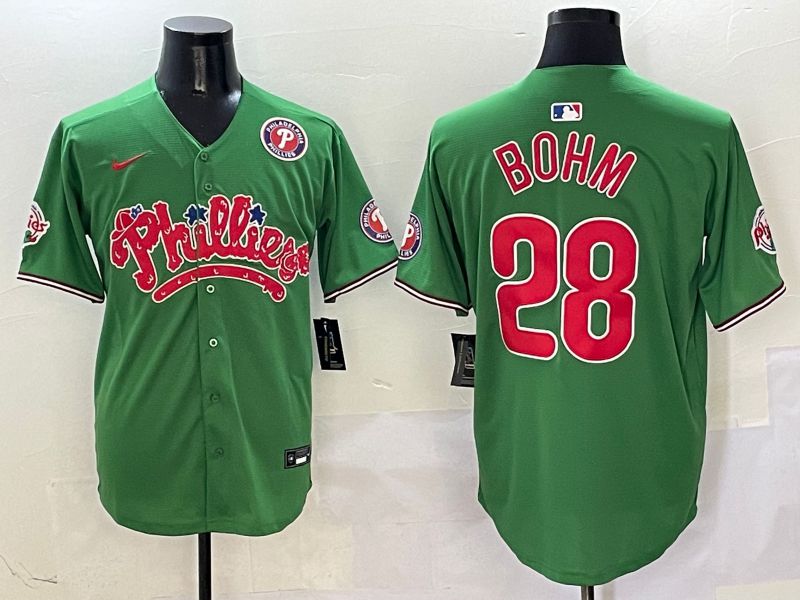 Men Philadelphia Phillies 28 Bohm Green Fourth generation Joint Name Nike 2025 MLB Jersey style 6